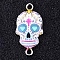 Alloy Enamel Links Connectors, Platinum, Skull, White, 26x13.5x3.3mm, Hole: 1.8mm