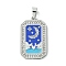 Ion Plating(IP) 304 Stainless Steel Pendants, with Enamel and Rhinestone, Rectangle with Tarot Charm, Stainless Steel Color, Royal Blue, 32x19.5x2mm, Hole: 6.5x4mm