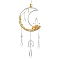 Moon Natural Topaz Jade & 304 Stainless Steel & Brass Suncatchers, Glass Tassel Decorative Hanging Crystal Prism for Window & Garden, 345x97mm