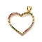 Brass Micro Pave Colorful Cubic Zirconia Pendants, Hollow Heart Charms, Lead Free & Cadmium Free, Long-Lasting Plated, Rack Plating, Real 18K Gold Plated, 21x22.5x2.5mm, Hole: 4x3.5mm