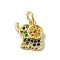 Real 18K Gold Plated Brass Pave Cubic Zirconia Pendants, with Jump Rings, Elephant, Colorful, 11x10x2mm, Hole: 3mm