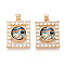 Brass Micro Pave Clear Cubic Zirconia Pendants for Women, Rectangle with Eye, with Resin, Real 18K Gold Plated, Colorful, 26~27x20x7~8mm, Hole: 3.5~4x5mm