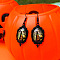 Alloy Glass Dangle Earrings, Black, Oval with Witch Pattern, Dark Sea Green, 50mm