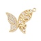Brass Pave Clear Cubic Zirconia Pendants, Butterfly with Flower, Long-Lasting Plated, Real 14K Gold Plated, 17x19x2.5mm, Hole: 1mm