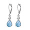 Brass Cubic Zirconia Dangle Earrings, Teardrop, Platinum, Light Sky Blue, 33x8mm