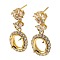 Rack Plating Brass with Cubic Zirconia Stud Earrings Finding, Lead Free & Cadmium Free, Flower, Golden, 33x15mm, Pin: 1mm