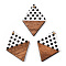 Printed Opaque Resin & Walnut Wood Pendants, Rhombus Charm with Polka Dot Pattern, White, 34x24.5x3.5mm, Hole: 2mm