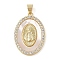 Brass Micro Pave Cubic Zirconia Pendants, with Shell Charms, Virgin Mary, Real 18K Gold Plated, Oval, 27.5x19x3mm, Hole: 3.5x4mm