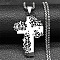 201 Stainless Steel Hollow Rose Cross Pendant Necklaces, Stainless Steel Color, 23.03 inch(58.5cm)
