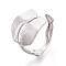 Adjustable 304 Stainless Steel Cuff Rings for Women, Leaf, Stainless Steel Color, US Size 7 1/4(17.5mm)