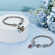 2 pièces 2 styles abeille et coeur rose bracelets à breloques en strass sertis d'émail BJEW-AB00006-5