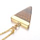Golden Tone Triangle Brass Gemstone Pendant Necklaces NJEW-JN01161-4