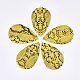 PUレザービッグペンダント  ティアドロップ  蛇の模様で  ゴールド  57.5x37x1.5mm  穴：2mm FIND-S300-54F-1