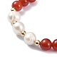 Natural Carnelian & Pearl Beaded Stretch Bracelet for Women BJEW-JB09384-01-2