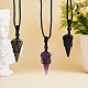 Natural Amethyst Cone Braided Pendant Necklace NJEW-SZ0001-59H-6