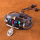 Adjustable Casual Unisex Zinc Alloy Love Skull and Leather Multi-strand Bracelets BJEW-BB15637-9