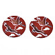 スプレープリントアイアン製ペンダント  ラバー加工スタイル  3dプリント  タンチョウのプリント模様  フラットラウンド  暗赤色  25.5x0.8mm  穴：1.2mm IFIN-T016-42-2