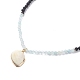 Natural Aquamarine & Lava Rock Beaded Necklace with Brass Charm NJEW-JN03997-3