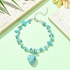 Synthetic Turquoise Heart Charm Bracelet with Chips Beaded Chains BJEW-TA00295-03-4