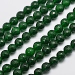 Malaysia naturale filamenti di perline giada, tondo, tinto, sfaccettato, verde scuro, 8mm, Foro: 1.0 mm, circa 46pcs/filo, 14.5 pollice