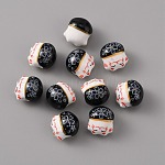 Abalorios de porcelana hechas a mano, famille porcelana rosa, gato de la suerte, negro, 14x12.5x11.5mm, agujero: 2 mm