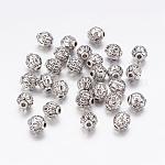 Perles en alliage de style tibétain, sans plomb & sans nickel & sans cadmium , ronde, argent antique, environ 6 mm de diamètre, Trou: 1.5mm