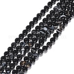Natural Striped Agate/Banded Agate Beads Strands, Round, Dyed, Black, 6mm, Hole: 1mm, about 63pcs/strand