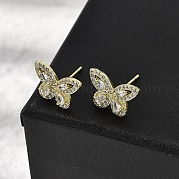 Серьги-гвоздики в форме бабочки из латуни с прозрачным кубическим цирконием EJEW-L261-029B-G