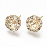 Brass Micro Pave Clear Cubic Zirconia Stud Earring Findings KK-T062-53G-NF