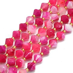 Hebras de cuentas de ágata rayada/banda teñidas y calentadas de forma natural, rombo, 8~8.5x8~8.5mm, agujero: 1 mm, aproximamente 37 pcs / cadena, 15.35'' (39 cm)