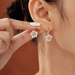 Élégantes boucles d'oreilles créoles en laiton à fleurs vintage, avec zircons, or, blanc, 21x12mm