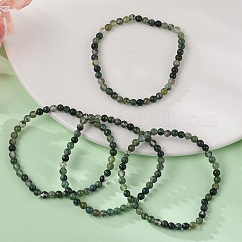 Bracciali elasticizzati con perle naturali di agata muschiata, tondo, 4mm