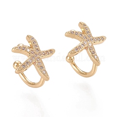 Orecchini a polsino in zircone chiaro con micro pavè di ottone, stella marina / stella marina, vero placcato oro 18k, 9x1~2mm