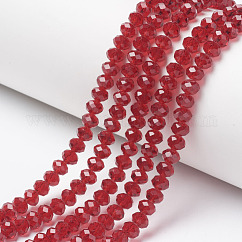 Abalorios de vidrio, ábaco tallado, rerondana plana, ladrillo refractario, 8x6mm, agujero: 1 mm, aproximamente 60~62 pcs / cadena, 39~40 cm