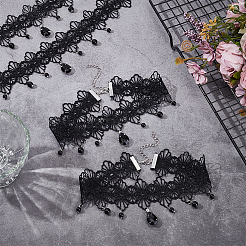 4 шт. готический стиль смоляные цветы кисточки кружевные колье чокер NJEW-UN0001-60