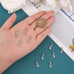 10個真鍮マイクロパヴェクリアキュービックジルコニアペンダント  長持ちメッキ  丸カン付き  ヘビ  プラチナ  15.5x6.5x2mm  穴：3mm&nbsp;ZIRC-SZ0003-01P