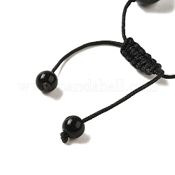 Braccialetti rotondi con perline intrecciate in pietra nera naturale da 12.5 mm per donna uomo&nbsp;BJEW-C060-01E
