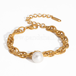 Браслеты с круглыми бусинами из нержавеющей стали с инициацией в виде жемчужин BT3427