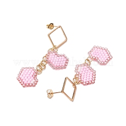 Boucles d'oreilles à tige en forme de cœur avec perles de verre faites à la main&nbsp;EJEW-MZ00279