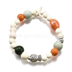 Фарфоровые бусины и синтетические бусины говлита эластичные браслеты для женщин&nbsp;BJEW-D307-02B