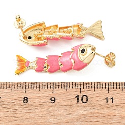 Ohrstecker aus Messing mit Fischmotiv und Mikropavé-Fassung aus Zirkonia&nbsp;EJEW-C174-05G