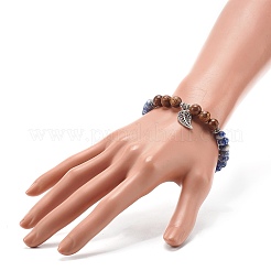 Bracelet extensible reiki jaspe naturel à pois bleus et perles de bois de wengé&nbsp;BJEW-JB06896-04