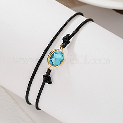 Браслеты на ногу из цельнолитого вощеного шнура с овальными звеньями из богемского сплава и стразами&nbsp;FS-WGE4A67-01