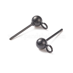 304ステンレススチールボールスタッドピアス金具  カン付き  ガンメタ色  15x7x4mm  穴：1.7mm  ピン：0.7mm&nbsp;LS-STAS-G099-09B
