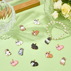 48個12スタイルアロイエナメルペンダント  カドミウムフリー＆ニッケルフリー＆鉛フリー  ゴールドカラー  猫のチャーム  ミックスカラー  22~25x16~24x2~3mm  穴：1.8mm  4個/スタイル&nbsp;ENAM-ME0001-33