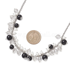 Круглые стеклянные бусины нагрудник 304 нержавеющая сталь цепочка роло ожерелья&nbsp;NJEW-JN05359-03