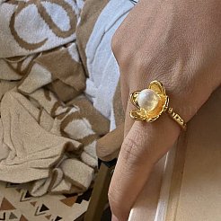 Anillos abiertos tipo brazalete de perlas de latón y plástico&nbsp;FS-WG1AC93-01