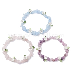 3 шт. эластичные браслеты из бусин с кусочками натурального розового кварца&nbsp;BJEW-JB12311