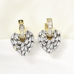 Серьги-кольца в форме сердца из латуни с прозрачным кубическим цирконием EJEW-L261-028GP