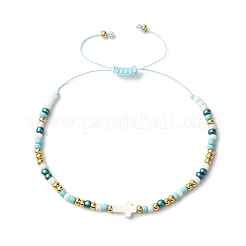 Женские плетеные браслеты из натуральных пресноводных ракушек и стеклянных бусин BJEW-JB12362-04